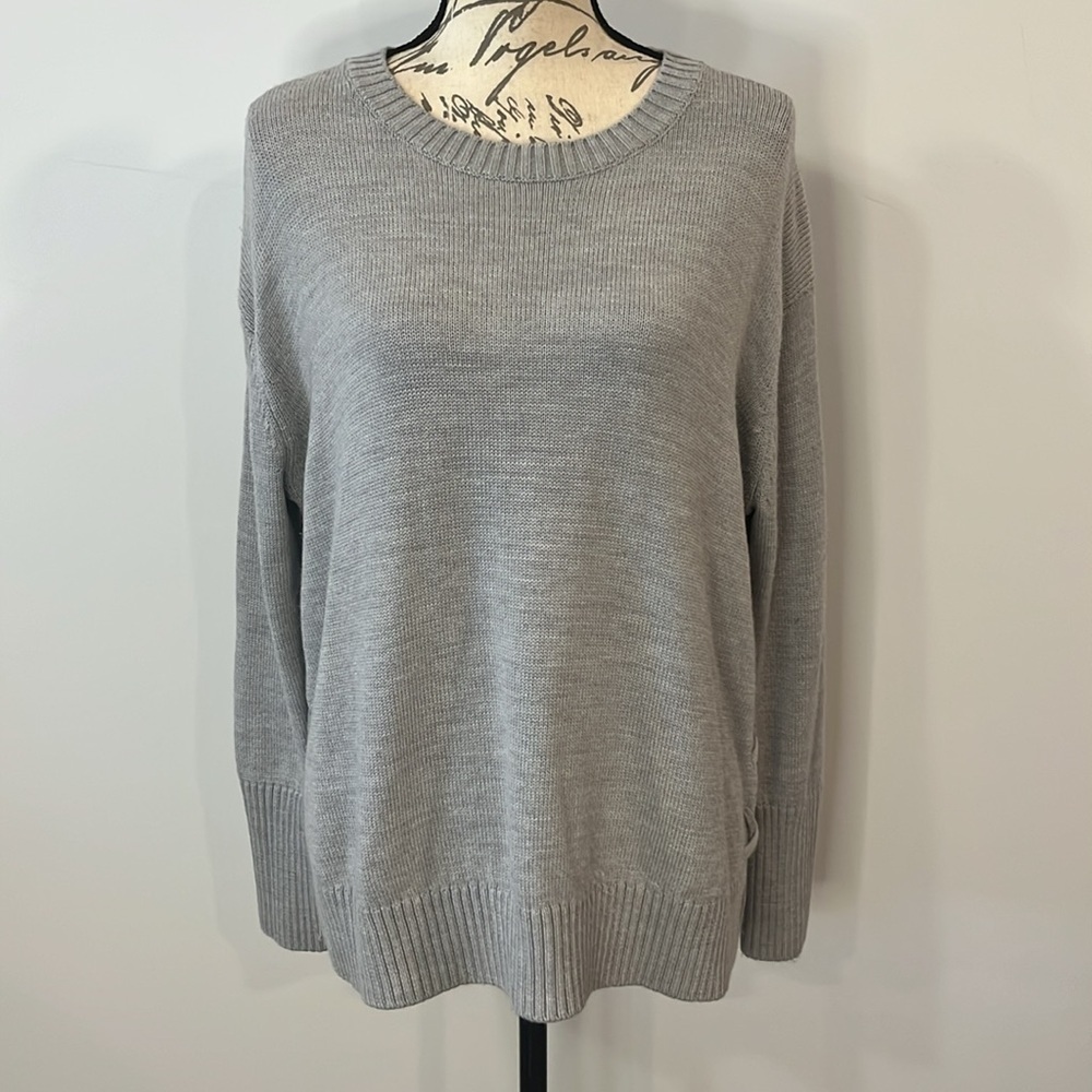 Athleta Nopa merino wool side lace up sweater light gray S - Picture 2 of 9